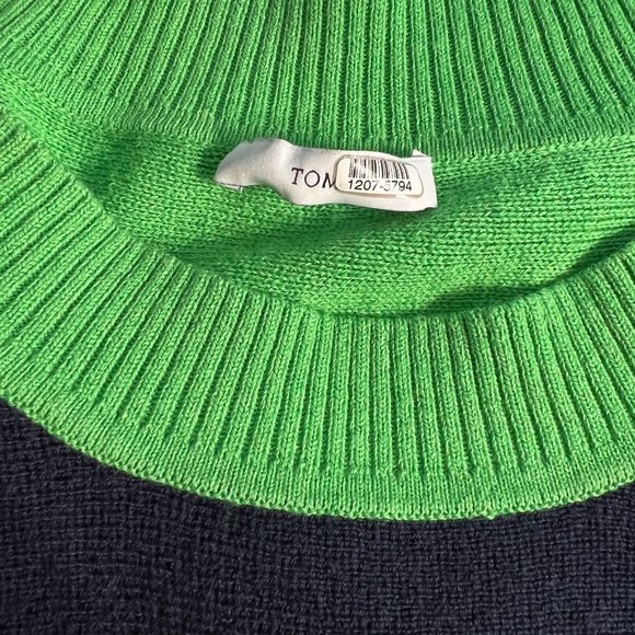 Tome Sweater Women Large Navy Green Colorblock Merino Wool Cotton Slit Peplum - Picture 10 of 15